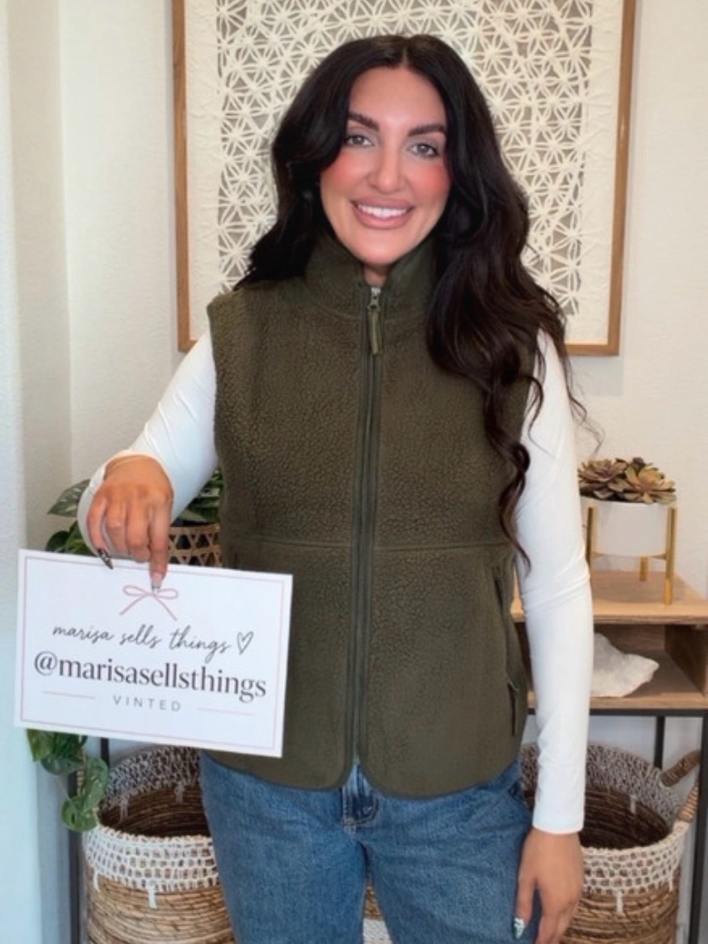 Amazon Olive Green Sherpa Zip Vest